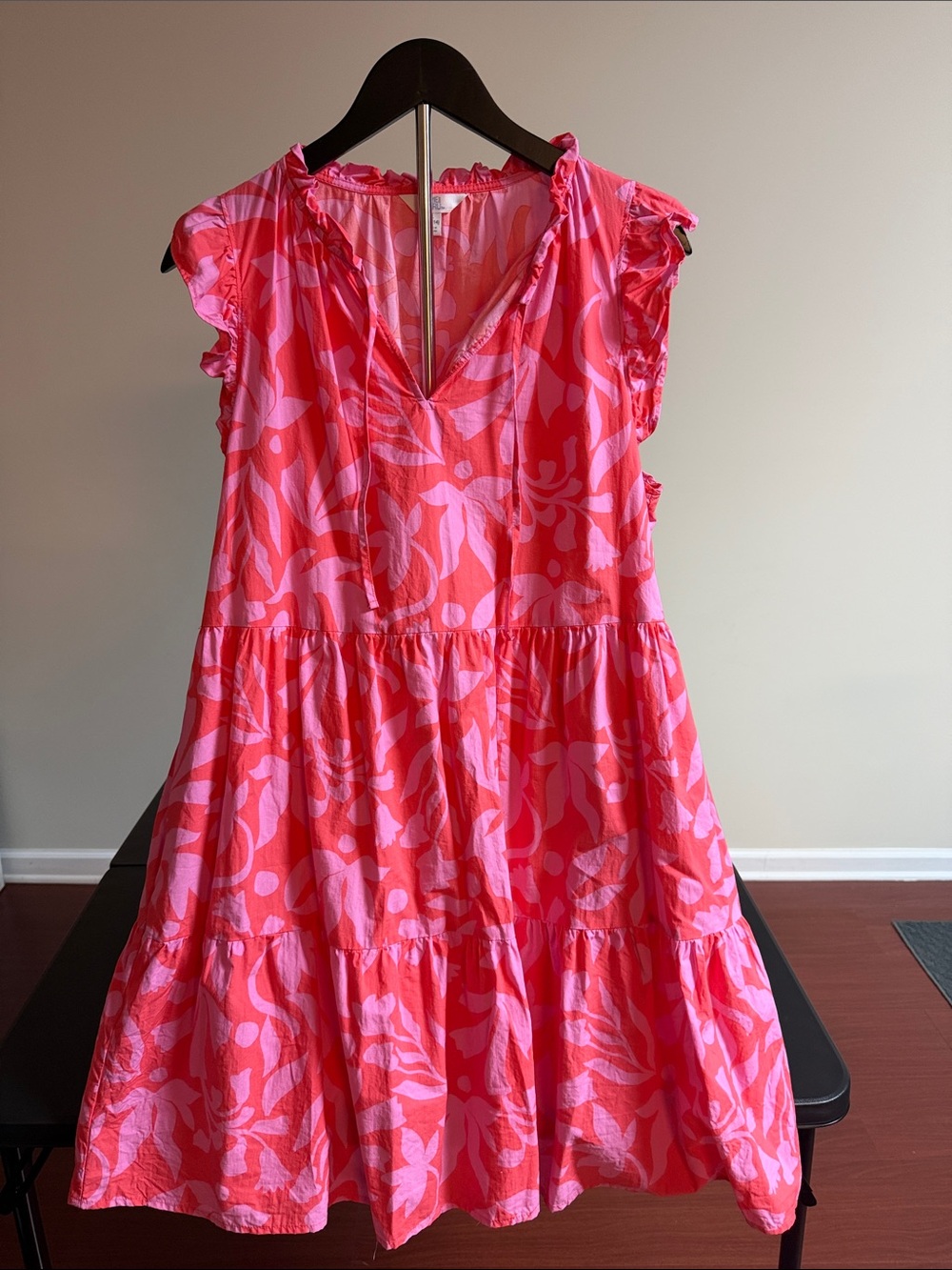 Time and Tru Pink Floral Tiered V-Neck Mini Dress